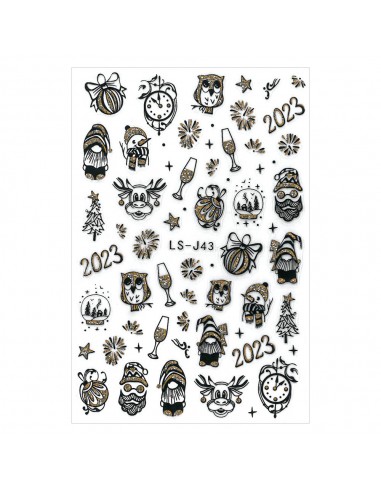 3D Glitter juleklistremerker LS-J43 gull