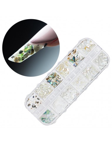 Knuste skjell til negledekor i boks...